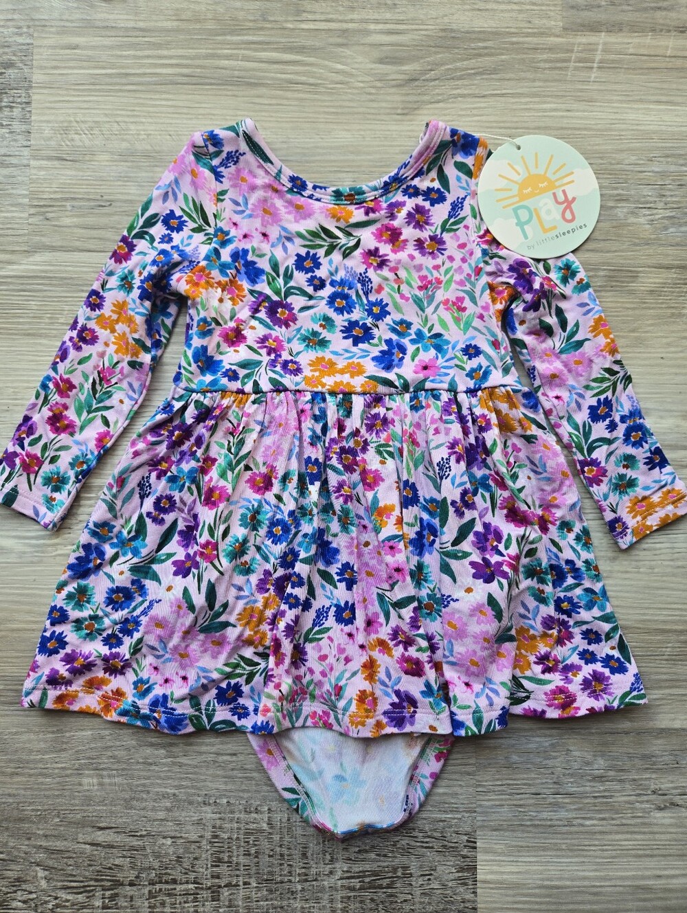 NWT Little Sleepies Play Sweet Pea Long Sleeve Twirl Dress Size 6-12 Months
